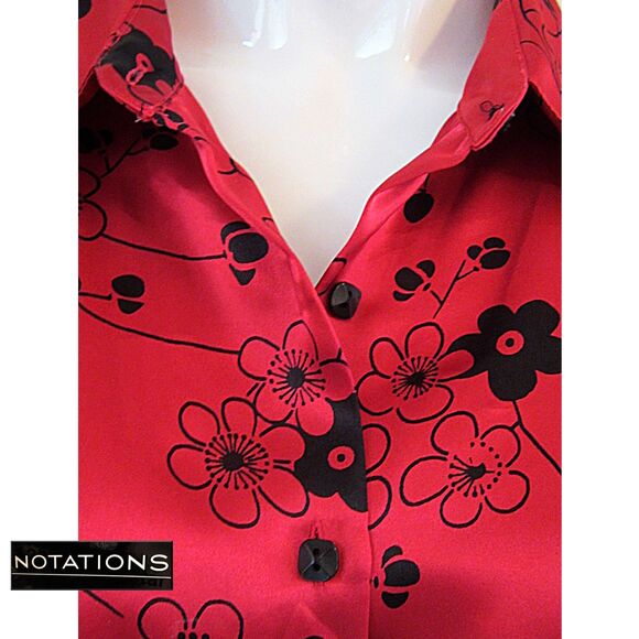 NOTATIONS NWOT Old Money Floral Satin Collared Button-Down Shirt S - Picture 4 of 12